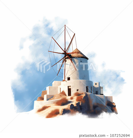 Illustration of a beautiful view of a greek village, Greece Illustration of a beautiful view of a greek village, Greece 107252694