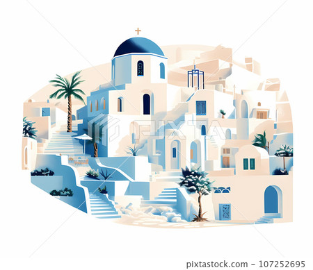 Illustration of a beautiful view of a greek village, Greece Illustration of a beautiful view of a greek village, Greece 107252695