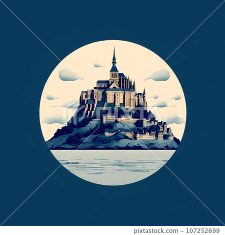Illustration of beautiful view of Mont Saint-Michel, France 107252699
