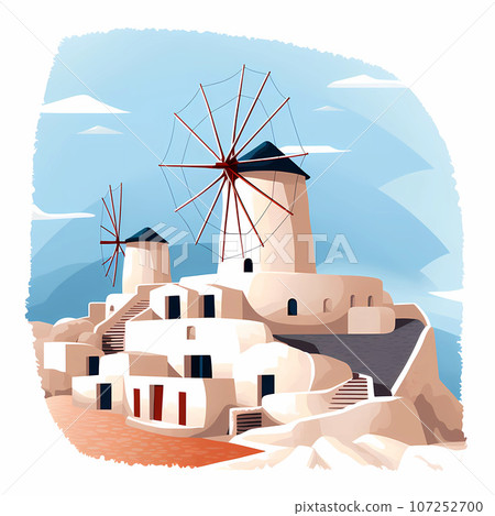 Illustration of a beautiful view of a greek village, Greece Illustration of a beautiful view of a greek village, Greece 107252700