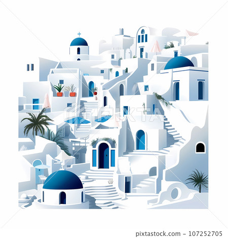 Illustration of a beautiful view of a greek village, Greece Illustration of a beautiful view of a greek village, Greece 107252705