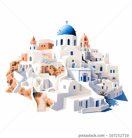 Illustration of a beautiful view of a greek village, Greece 107252710