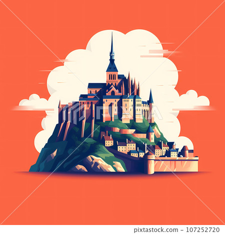 Illustration of beautiful view of Mont Saint-Michel, France 107252720