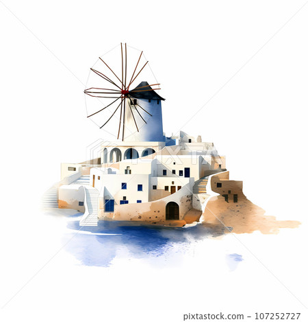 Illustration of a beautiful view of a greek village, Greece Illustration of a beautiful view of a greek village, Greece 107252727