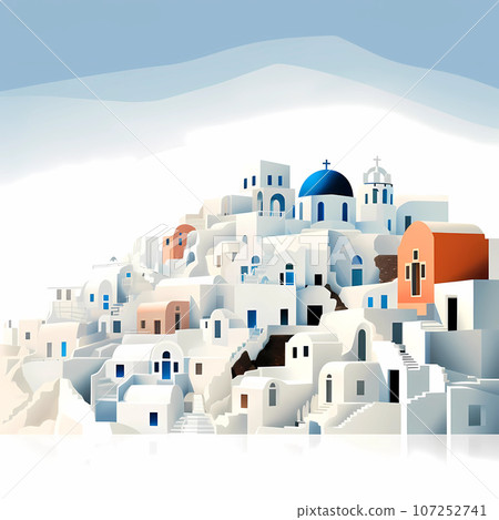 Illustration of a beautiful view of a greek village, Greece Illustration of a beautiful view of a greek village, Greece 107252741