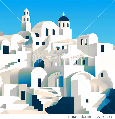 Illustration of a beautiful view of a greek village, Greece Illustration of a beautiful view of a greek village, Greece 107252754