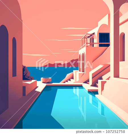 Illustration of a beautiful view of a greek village, Greece Illustration of a beautiful view of a greek village, Greece 107252758