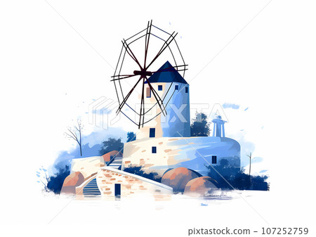 Illustration of a beautiful view of a greek village, Greece Illustration of a beautiful view of a greek village, Greece 107252759