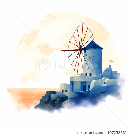 Illustration of a beautiful view of a greek village, Greece Illustration of a beautiful view of a greek village, Greece 107252781