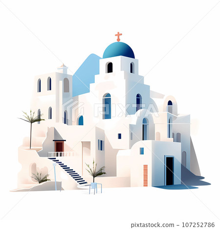 Illustration of a beautiful view of a greek village, Greece Illustration of a beautiful view of a greek village, Greece 107252786