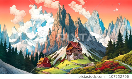Illustration of beautiful view of Dolomiti, Italy 107252796