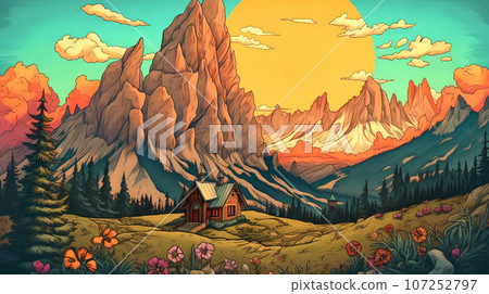 Illustration of beautiful view of Dolomiti, Italy Illustration of beautiful view of Dolomiti, Italy 107252797