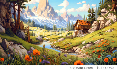 Illustration of beautiful view of Dolomiti, Italy 107252798