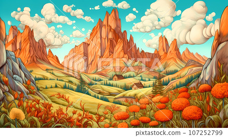 Illustration of beautiful view of Dolomiti, Italy 107252799