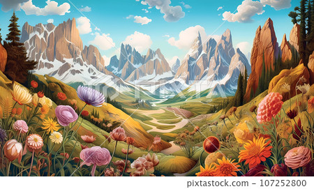 Illustration of beautiful view of Dolomiti, Italy Illustration of beautiful view of Dolomiti, Italy 107252800
