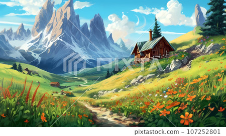 Illustration of beautiful view of Dolomiti, Italy Illustration of beautiful view of Dolomiti, Italy 107252801