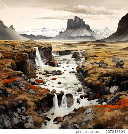 Illustration of a beautiful view of Iceland Illustration of a beautiful view of Iceland 107252804