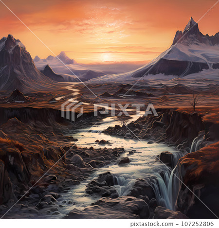 Illustration of a beautiful view of Iceland Illustration of a beautiful view of Iceland 107252806