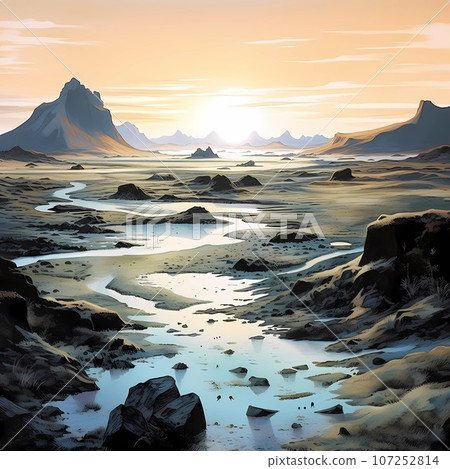 Illustration of a beautiful view of Iceland Illustration of a beautiful view of Iceland 107252814