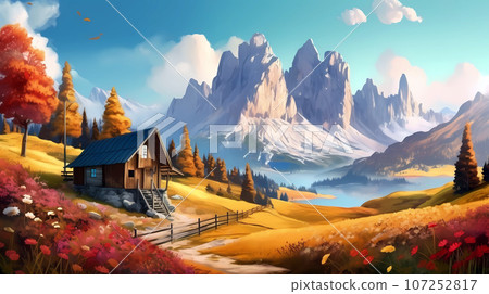 Illustration of beautiful view of Dolomiti, Italy 107252817