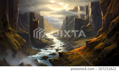Illustration of a beautiful view of Iceland Illustration of a beautiful view of Iceland 107252822