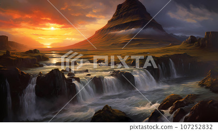 Illustration of a beautiful view of Iceland Illustration of a beautiful view of Iceland 107252832