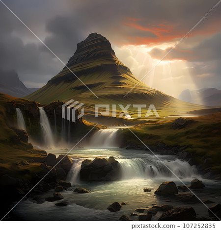Illustration of a beautiful view of Iceland Illustration of a beautiful view of Iceland 107252835