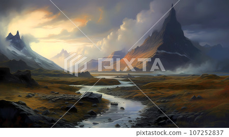Illustration of a beautiful view of Iceland Illustration of a beautiful view of Iceland 107252837