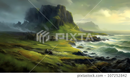 Illustration of a beautiful view of Iceland Illustration of a beautiful view of Iceland 107252842