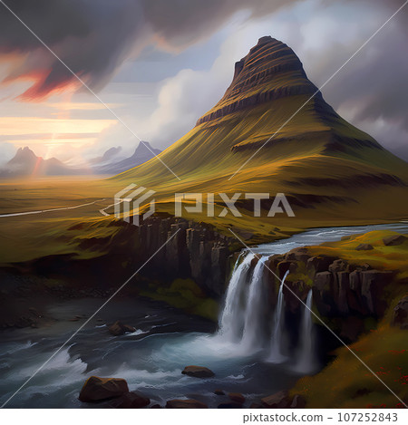 Illustration of a beautiful view of Iceland Illustration of a beautiful view of Iceland 107252843
