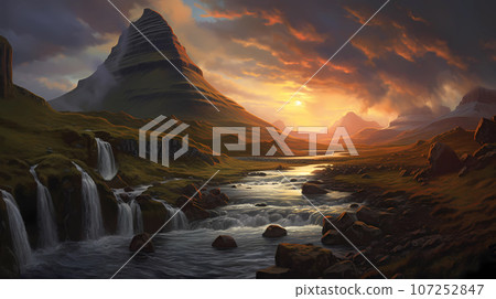 Illustration of a beautiful view of Iceland Illustration of a beautiful view of Iceland 107252847