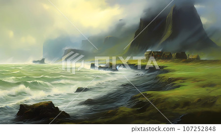 Illustration of a beautiful view of Iceland Illustration of a beautiful view of Iceland 107252848