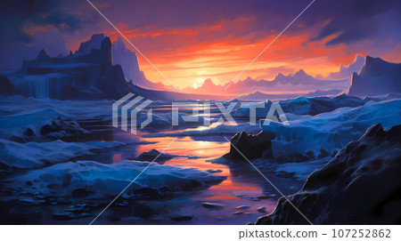 Illustration of a beautiful view of Iceland Illustration of a beautiful view of Iceland 107252862