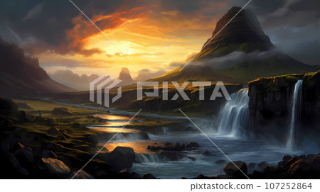 Illustration of a beautiful view of Iceland Illustration of a beautiful view of Iceland 107252864