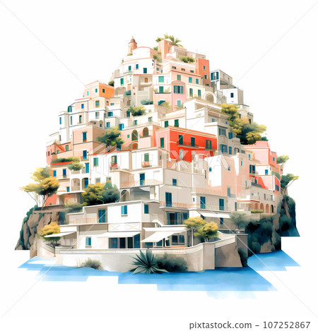 Illustration of beautiful view of Positano, Italy 107252867