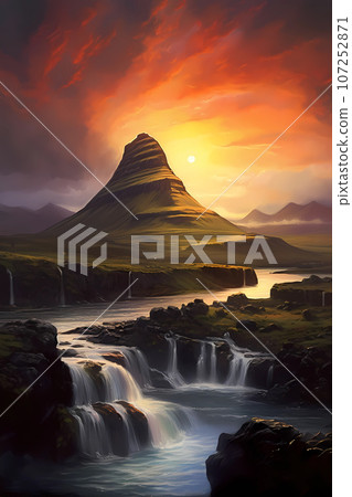 Illustration of a beautiful view of Iceland 107252871