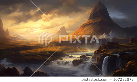 Illustration of a beautiful view of Iceland 107252872