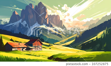 Illustration of beautiful view of Dolomiti, Italy Illustration of beautiful view of Dolomiti, Italy 107252875