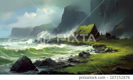 Illustration of a beautiful view of Iceland 107252876