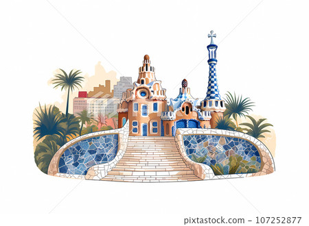 Illustration of beautiful view of the city of Barcelona, Spain Illustration of beautiful view of the city of Barcelona, Spain 107252877