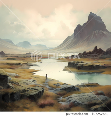 Illustration of a beautiful view of Iceland Illustration of a beautiful view of Iceland 107252880