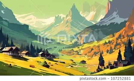 Illustration of beautiful view of Dolomiti, Italy 107252881