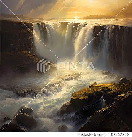 Illustration of a beautiful view of Iceland Illustration of a beautiful view of Iceland 107252890