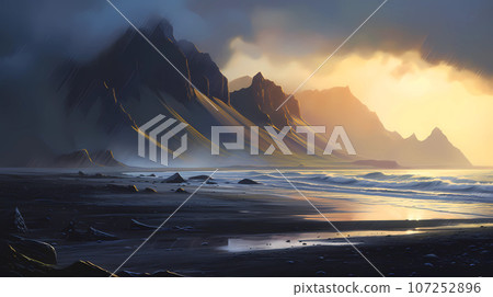 Illustration of a beautiful view of Iceland Illustration of a beautiful view of Iceland 107252896