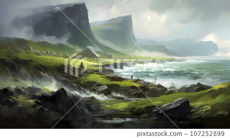 Illustration of a beautiful view of Iceland Illustration of a beautiful view of Iceland 107252899