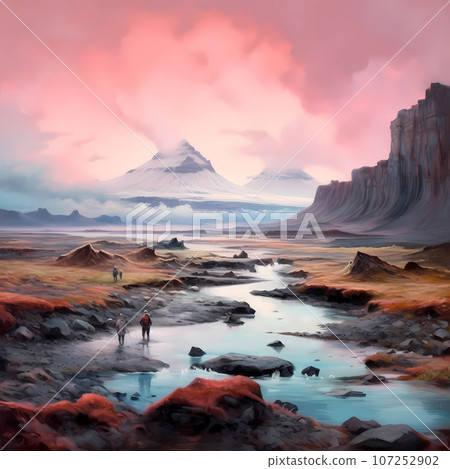 Illustration of a beautiful view of Iceland 107252902