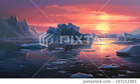 Illustration of a beautiful view of Iceland Illustration of a beautiful view of Iceland 107252905