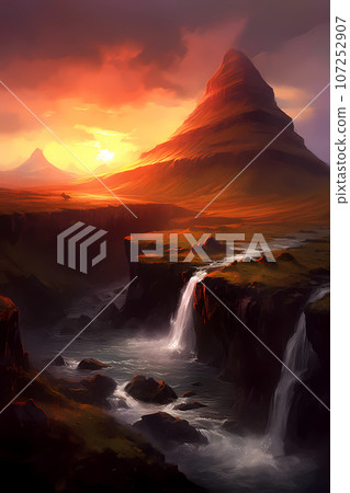 Illustration of a beautiful view of Iceland 107252907