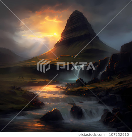 Illustration of a beautiful view of Iceland Illustration of a beautiful view of Iceland 107252910