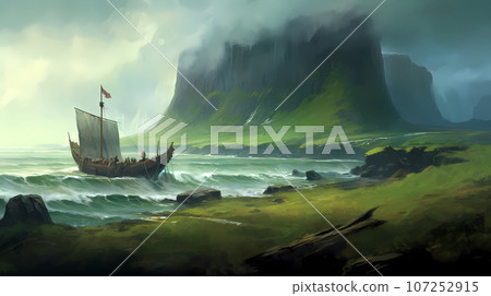 Illustration of a beautiful view of Iceland Illustration of a beautiful view of Iceland 107252915
